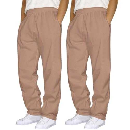 Pack of 2 Men's Cotton Stretch Tapered Fit Tracksuit Trousers Stretch Slim Fit Jogging Bottoms Outdoor Trousers Jogging Bottoms for Men Trousers with Elastic Band