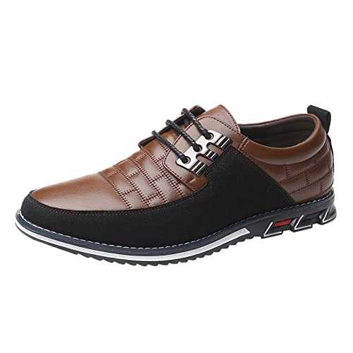 SRTUMEY Men's Leather Oxford Shoes Fashion Men's Breathable Comfortable Business Lace Up Leisure Solid Color Leather Shoes Mens Leather Summer Shoes