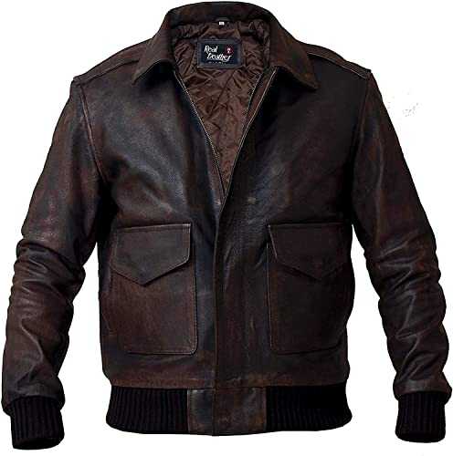 Men’s Aviator A-2 Flight Navy Air Force Leather Jacket - Distressed Leather Bomber Jacket Mens