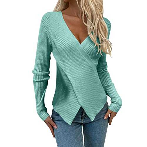 WILLBEST Women's Long Sleeve Tops Casual Crewneck Fall Winter Lightweight Knitted Cable Jumper Fuzzy Warm Sweater Pullover Tunic Tops Blouse