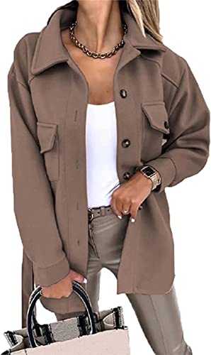 ASKSA Womens Single Breasted Shacket Jacket Mid Length Trench Pea Coat Long Sleeve Cardigan Outwear with Belt