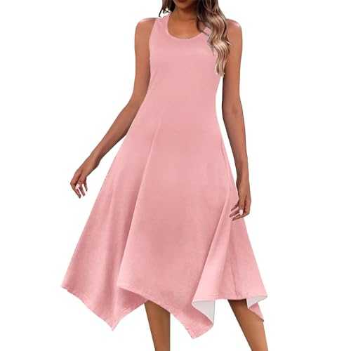 AMDOLE Swim Dresses for Women UK Women's Casual Spring Summer Sleeveless Vest Hem Vest Pocket Beach Dress Plus Size Dress for Women