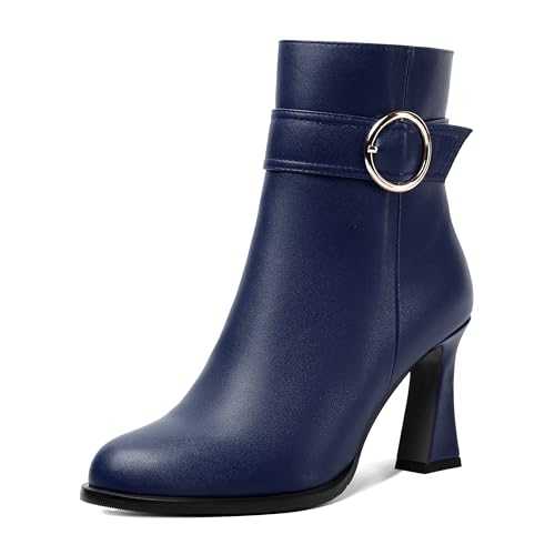 Womens Party Round Toe Zip Casual Solid Matte Block High Heel Ankle High Boots 3.3 Inch