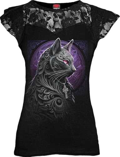 Spiral - Celtic Whiskers - Lace Layered Cap Sleeve Top Black