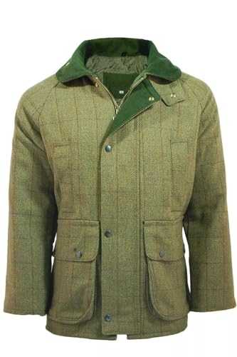 Gillicci Men's Warm Thick Heavy Tweed Padded Country Outdoor Hunting Game Shooting Fishing Farming Tweed Jacket Coat
