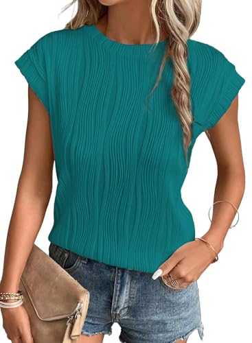 MsLula Women's Crewneck Short Sleeve T Shirts Summer Solid Textured Tee Tops Casual Blouses