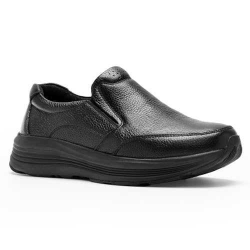 OrthoComfoot Men's Orthopedic Leather Dress Walking Shoes: Comfortable Orthotic Plantar Fasciitis Oxford Shoes with Arch Support, Casual Business Slip-On Loafers for Foot and Heel Pain Relief