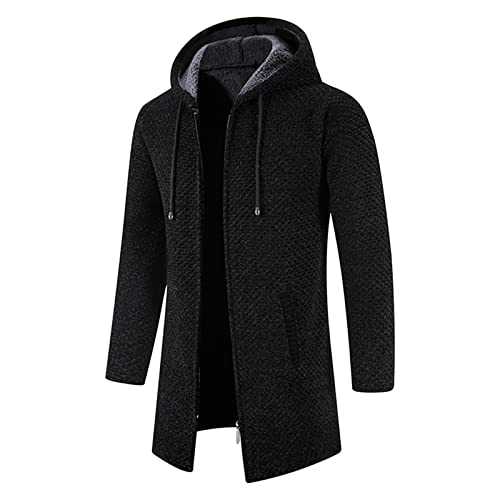 Cocila Trench Coat Dress for Men Hooded Zipper Warm Cardigan Knitted Coat Brown Leather Overcoat Waterproof Hoodie Retro Trench Coat Men Tartan Jackets Men Trench Jacket Men