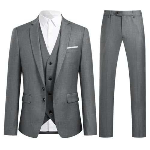 YOUTHUP Mens 3 Piece Slim Fit Suit Grey