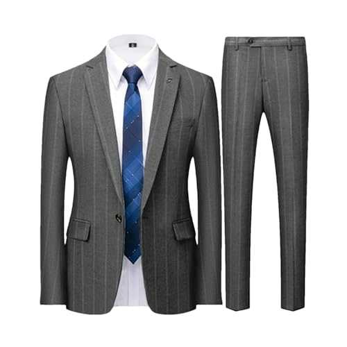 Men's 2-Piece Fashion Casual Suit – Plaid Striped Coat Trousers Waistcoat Business Single Breasted Set