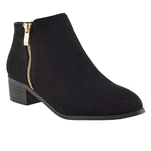 Womens Ladies Low Heel Block Cowboy Style Ladies Gold Zip Western Ankle Boots Size 3-8