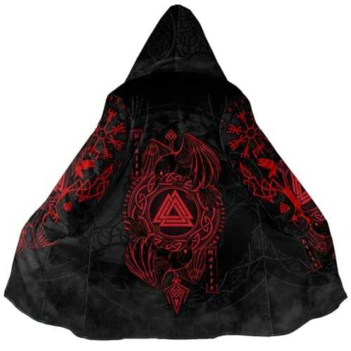 JHBTFQ Norse Myth Cloak Mid-Length Hooded Winter Thicken Cashmere Warm Viking Berserker Cosplay Coat for Men and Women