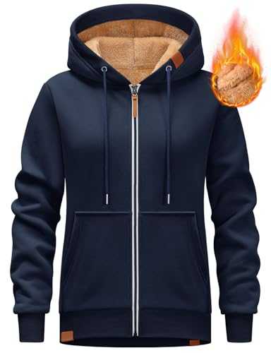 Lonya Hoodies for Women Fleece Jacket - Fleece Lined Zip Up Winter Warm Sherpa Long Sleeve Hoodie Ladies Sweatshirts Casual Loose Coat Outwear with Pockets