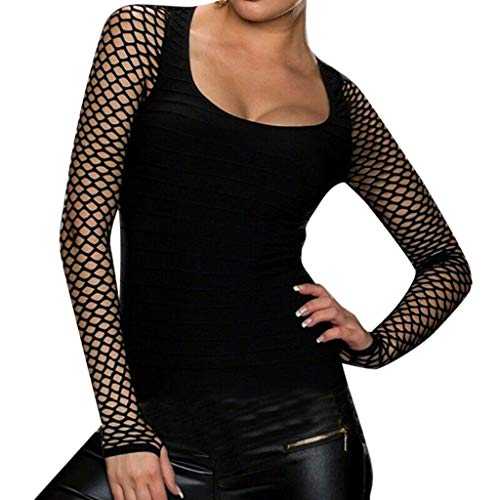 Cocila Blouses for Women UK Plus Size Gothic Long Shirt Low Women Blouse Net Sleeve Tops Slim Cut Rock Punk Women's Blouse Women Long Sleeve T Shirt