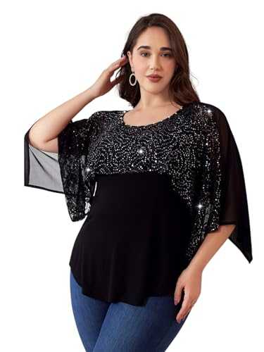 LapaPlus 2025 Women Sequins Plus Size Tops Summer Tunic - Sparkly Short Sleeves T-Shirt V Neck Casual Party Blouse