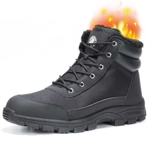 ANGRYRAM Safety Boots Black Work Boots Lightweight Steel Toe Cap Boots Winter Steel Toe Cap Trainers Warm Safety Shoes Comfy Safety Shoes Men Non Slip Safety Shoes for Women Safety Boots Mens