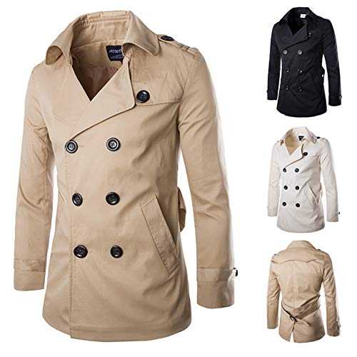 Mens Beige Stone Traditional Double Breasted Long Trench Coat Cotton Military Men's Trench Coat Winter Long Jacket Double Breasted Overcoat