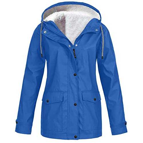 Cocila Sweatshirts for Women UK Women Solid Plush Rain Outdoor Plus Size Hooded Raincoat Windproof Jacket Coat Thin Jacket Women