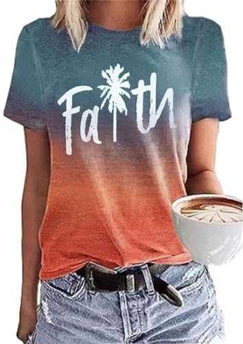 Faith Over Fear Shirt for Women Inspirational Graphic Tee Shirt Letters Printed Girls Casual T-Shirts Tops Tees