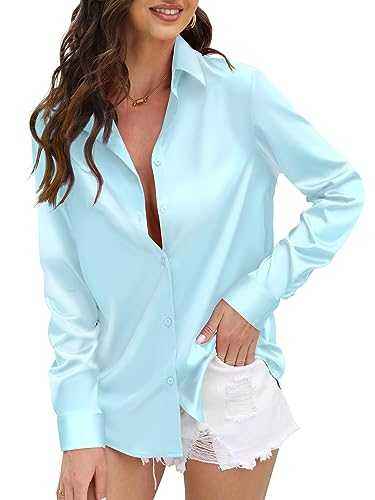 CUNLIN Women Shirts Soft Silk Satin Buttons for Women Silk Long Sleeve Work Blouses Tops