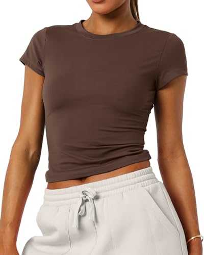 Mousnipy Women's Basic Summer Short Sleeve Crewneck T-Shirts Y2K Cute Going Out Tops Baby Tee