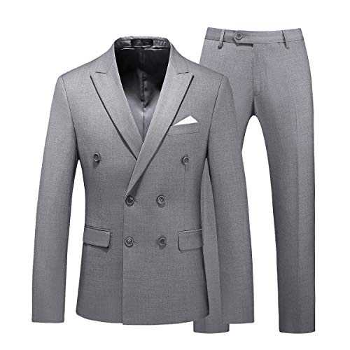 UNINUKOO Mens Slim Fit Suit Double Breasted 2 Piece Wedding Party Dress Formal Suits