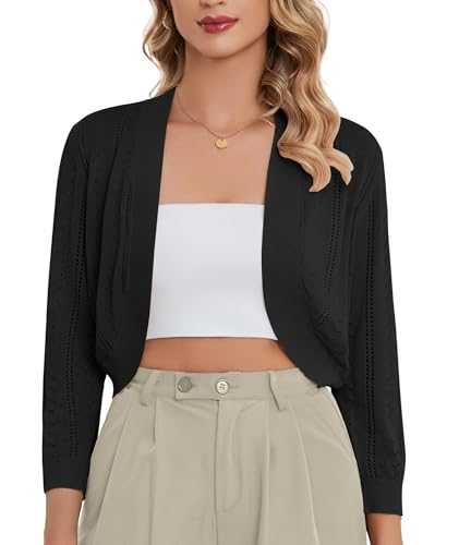 YADIFEN Cardigans for Women 3/4 Batwing Sleeve Lightweight Cropped Cardigan Open Front Bolero Kint Shrugs Tops Waterfall Cardigans for Summer Evening Dresses Wedding