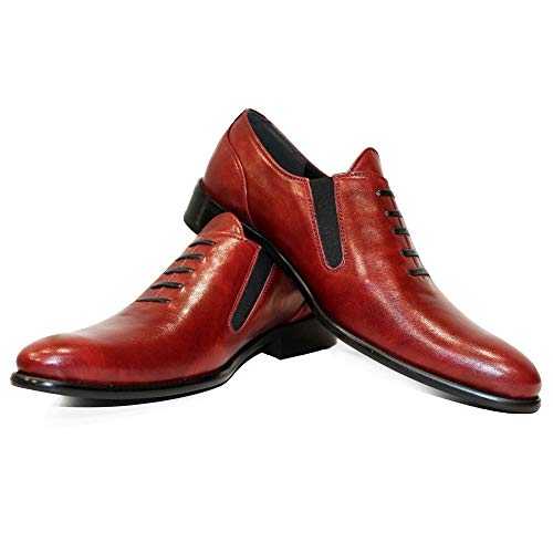 PeppeShoes Modello Rabetto - Handmade Italian Leather Mens Color Red Moccasins Loafers - Cowhide Smooth Leather - Slip-On