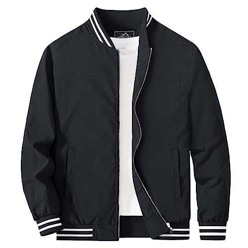 Mens Summer Casual Bomber Jacket Lightweight Varsity Baseball Jackets with Pockets Full Zip Windbreaker