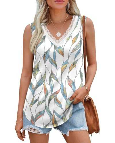 Aokosor Tops for Women Vests Ladies Summer Tops V Neck Lace Sleeveless Loose Tank