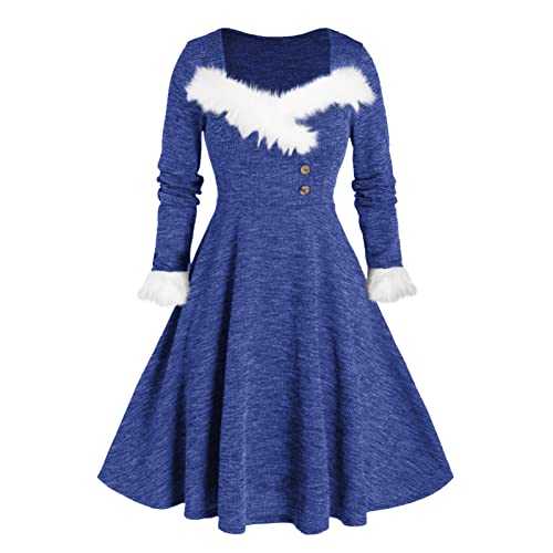 Christmas Dress for Women UK Christmas Cocktail Dresses Cute Printed Holiday Vintage Dress Mrs Santa Claus Formal Swing Midi Dress