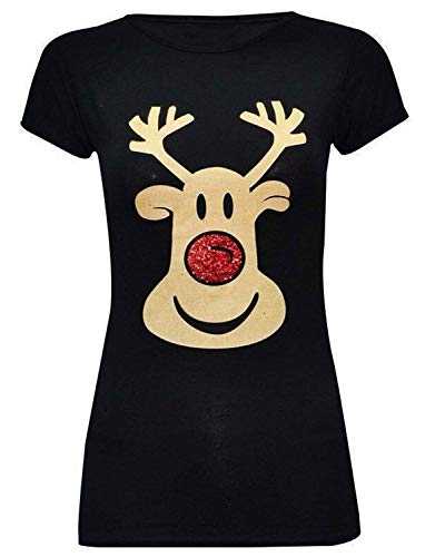 Miss Trendy Womens Ladies Christmas Glitter T Shirt Reindeer Santa Snowman Print Xmas Tops