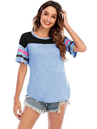 Famulily Women's Striped Short Sleeve Baseball Tshirts Summer Tops