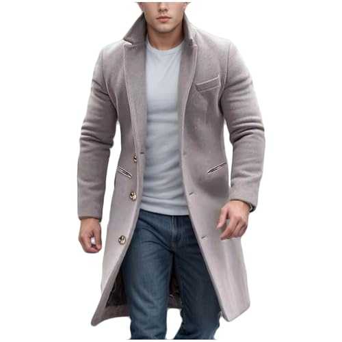 Winter Jackets for Men UK Casual Wool Trench Coat Winter Hoodless Peacoats Single Double Breasted Lapel Loose Smart Business Overcoat Solid Color Gentleman's Coat Casual Office Outwear Size M-4XL