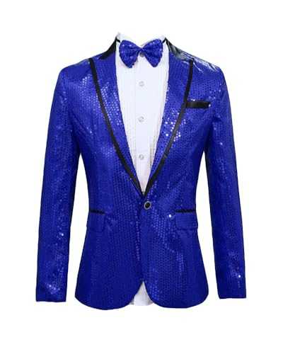 YAOTT Men Sequined Shiny Glitter Suit Jacket Performance Nightclub Singer Studio Stage Party Blazer Performance Costume with Bowtie for Wedding Party Prom