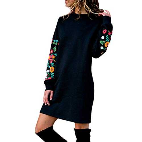 Women's Elegant Dress for Party Colorful Floral Embroidery Jumper Dress Long Sleeves Comfy Loose Party Dress for Women Ladies Trendy Party Dress Clearance