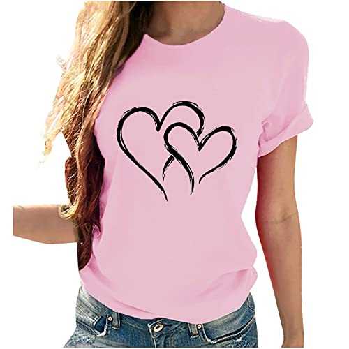 NSICBMNO Tops for Women UK Clearance Short Sleeve T Shirts Heart T Shirts Valentines Day T Shirt Round Neck Tshirts Sports Tops Oversized T Shirt Gym Tops Summer Tops Valentines Gifts for Her