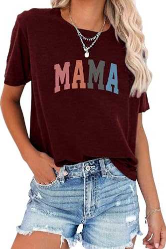 Mama Shirt Women Letter Print Mom Life Top Tee Mama Gifts Shirts Casual Short Sleeve Loose Fit T Shirts