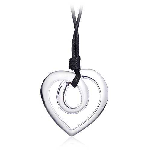 Brushed Silver Love Heart Shape Long Rope Chain Necklace by Welbijoux