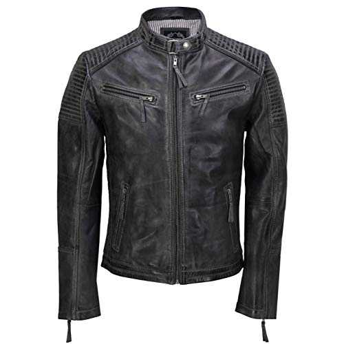 Xposed Mens Real Leather Jacket Antique Washed Retro Vintage Style Biker Smart Casual Slim Fit Bomber