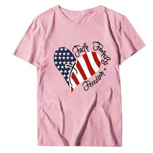 4th of July Shirts Women Family Freedom T Shirt Flag T-Shirts Star Stripes Patriotic Shirts Top Festive Top Ladies Glitter