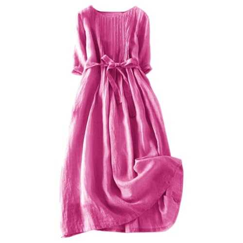 AMDOLE Swim Dresses for Women UK Women's Cotton and Linen Solid Color Retro Pleated Lace Up Casual Dress with Pockets Bodycon Dresses for Women UK