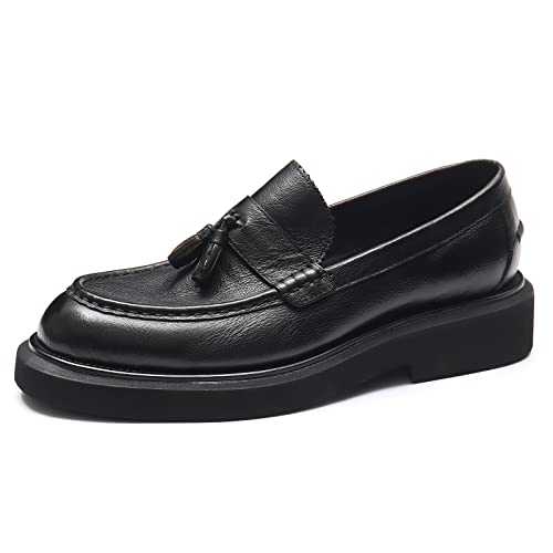 Men's Comfortable Platform Loafers Business Casual Moccasins Slip On Leather Shoes