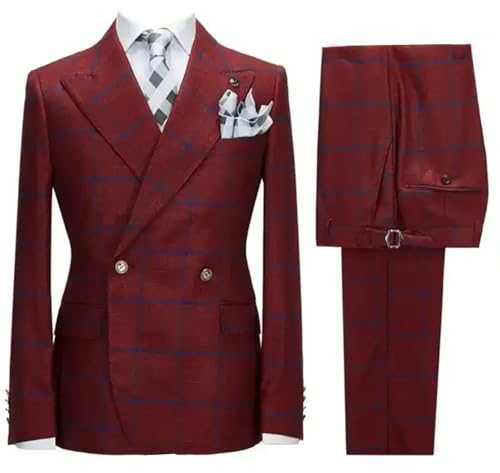 Pkrboro Men's Two Pieces Suit Double Breasted Buttons Tuxedos for Uniform/Banquet/Christmas