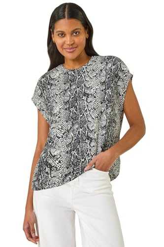 Roman Originals Snake Print Bubble Hem Top for Women UK - Ladies Everyday Autumn Winter Round Neckline Comfy Soft Evening Vacation Work Party Night Out