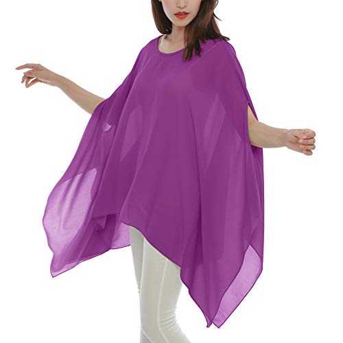 Max Hsuan Women's Loose Solid Sheer Chiffon Caftan Poncho Batwing Tunic Top Blouse Summer Oversized Shirts