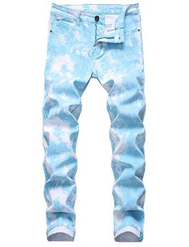 Ylingjun Mens Tie Dye Stretch Skinny Biker Jeans