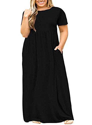 Nemidor Women Short Sleeve Loose Plain Casual Plus Size Long Maxi Dress with Pockets