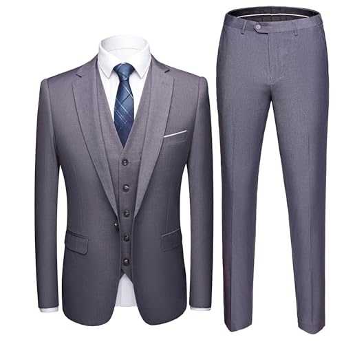 Men's 3-Piece Slim Fit Suit Set Business Wedding Jacket and Trousers Solid Business Casual Set