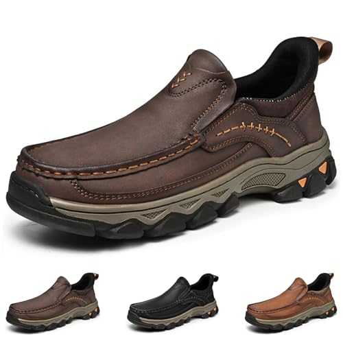 Waterproof Shoes for Men Lightweight Hiking Shoes Breathable Leather Loafers Comfortable Walking Sneakers Outdoor Casual Oxford